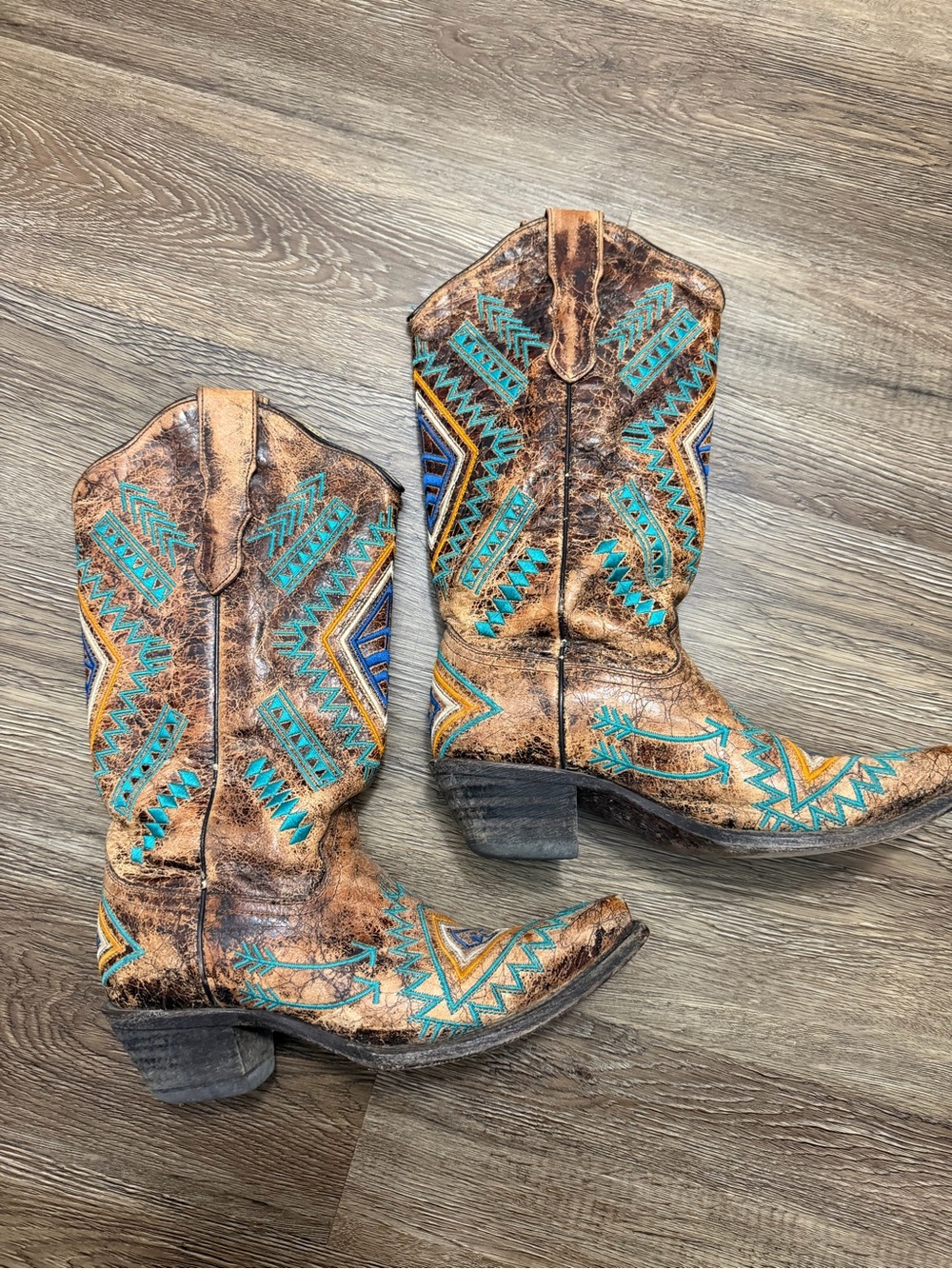 Corral Women's Diamond Cowgirl Snip Toe Turquoise Cognac Boots